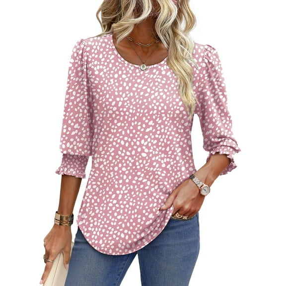 UVN Summer Blouses for Women 3/4 Sleeve Shirts Ladies Casual Crew Neck Womens Tunic Tops