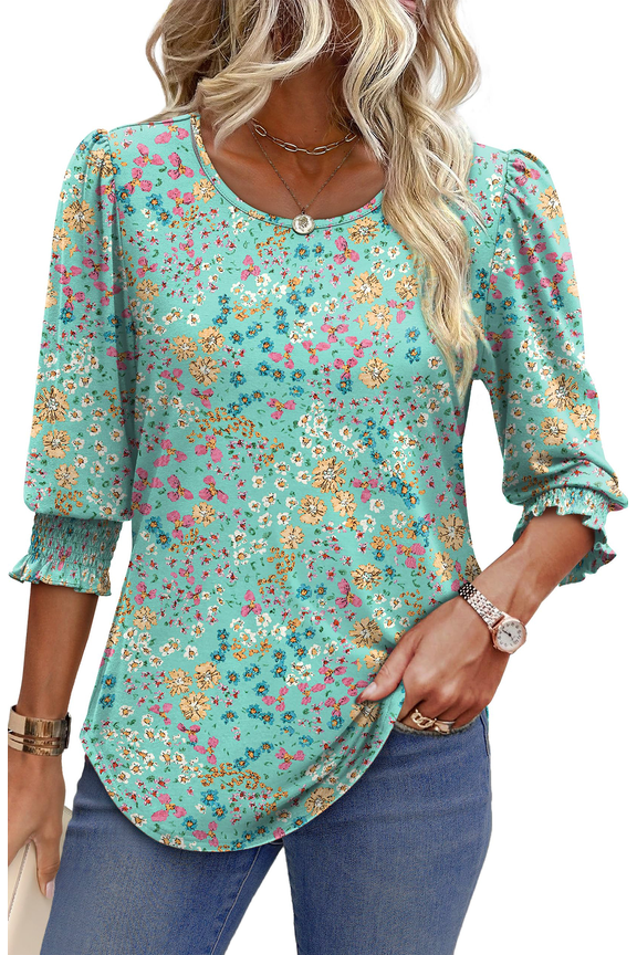 Summer Blouses for Women 3/4 Sleeve Shirts Ladies Casual Crew Neck Womens Tunic Tops