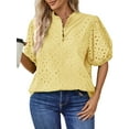 thumbnail image 1 of UVN Summer Blouses for Women Short Sleeve Shirts Ladies Hollow Out Lace Blouse V Neck Dressy Casual Tops, 1 of 8