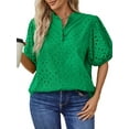 thumbnail image 1 of UVN Summer Blouses for Women Short Sleeve Shirts Ladies Hollow Out Lace Blouse V Neck Dressy Casual Tops, 1 of 9