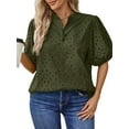 thumbnail image 1 of UVN Summer Blouses for Women Short Sleeve Shirts Ladies Hollow Out Lace Blouse V Neck Dressy Casual Tops, 1 of 8