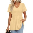 thumbnail image 1 of UVN Summer Blouses for Women Short Sleeve V Neck Peplum Tunic Tops Casual Babydoll Flowy T Shirts, 1 of 8