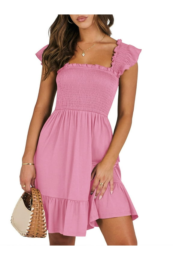 Summer Dresses for Women Casual Sleeveless Square Neck Midi Dress Ruffle Backless Swing Flowy Tiered Dress