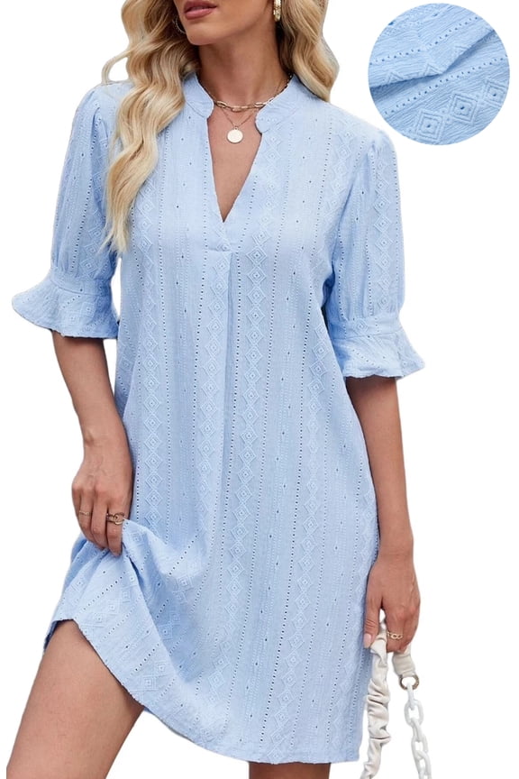 Summer Dresses for Women Ruffle Short Sleeve Dress Casual V Neck T Shirt Dress