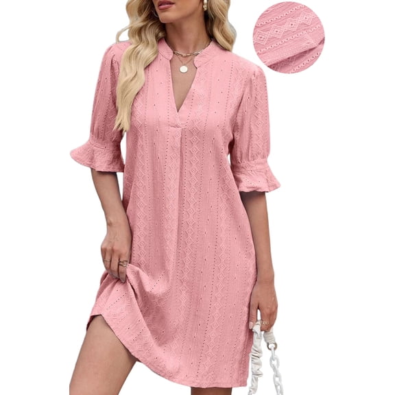 UVN Summer Dresses for Women Ruffle Short Sleeve Dress Casual V Neck T Shirt Dress