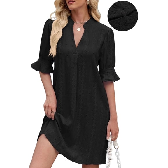 UVN Summer Dresses for Women Ruffle Short Sleeve Dress Casual V Neck T Shirt Dress