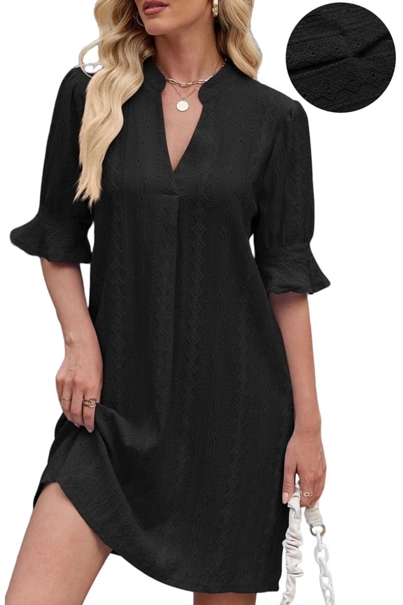 Summer Dresses for Women Ruffle Short Sleeve Dress Casual V Neck T Shirt Dress