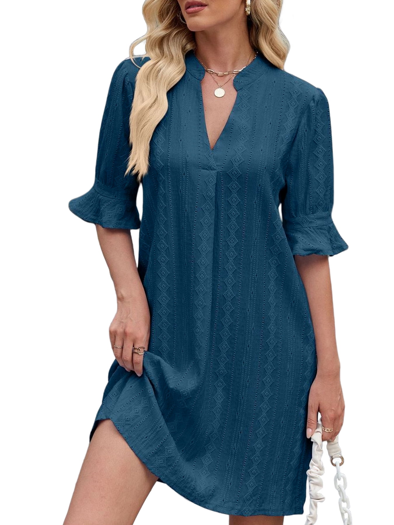 Summer ruffled short sleeve V-neck digital print dress female