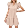 thumbnail image 1 of UVN Summer Dresses for Women Ruffle Short Sleeve V Neck Drawstring Dress Loose A Line Beach Sundress, 1 of 8