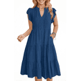 thumbnail image 1 of UVN Summer Dresses for Women Ruffle Sleeve V Neck Midi Dress Casual Beach Sundress with Pockets, 1 of 9