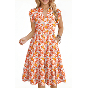 UVN Summer Dresses for Women Ruffle Sleeve V Neck Midi Dress Casual Beach Sundress with Pockets