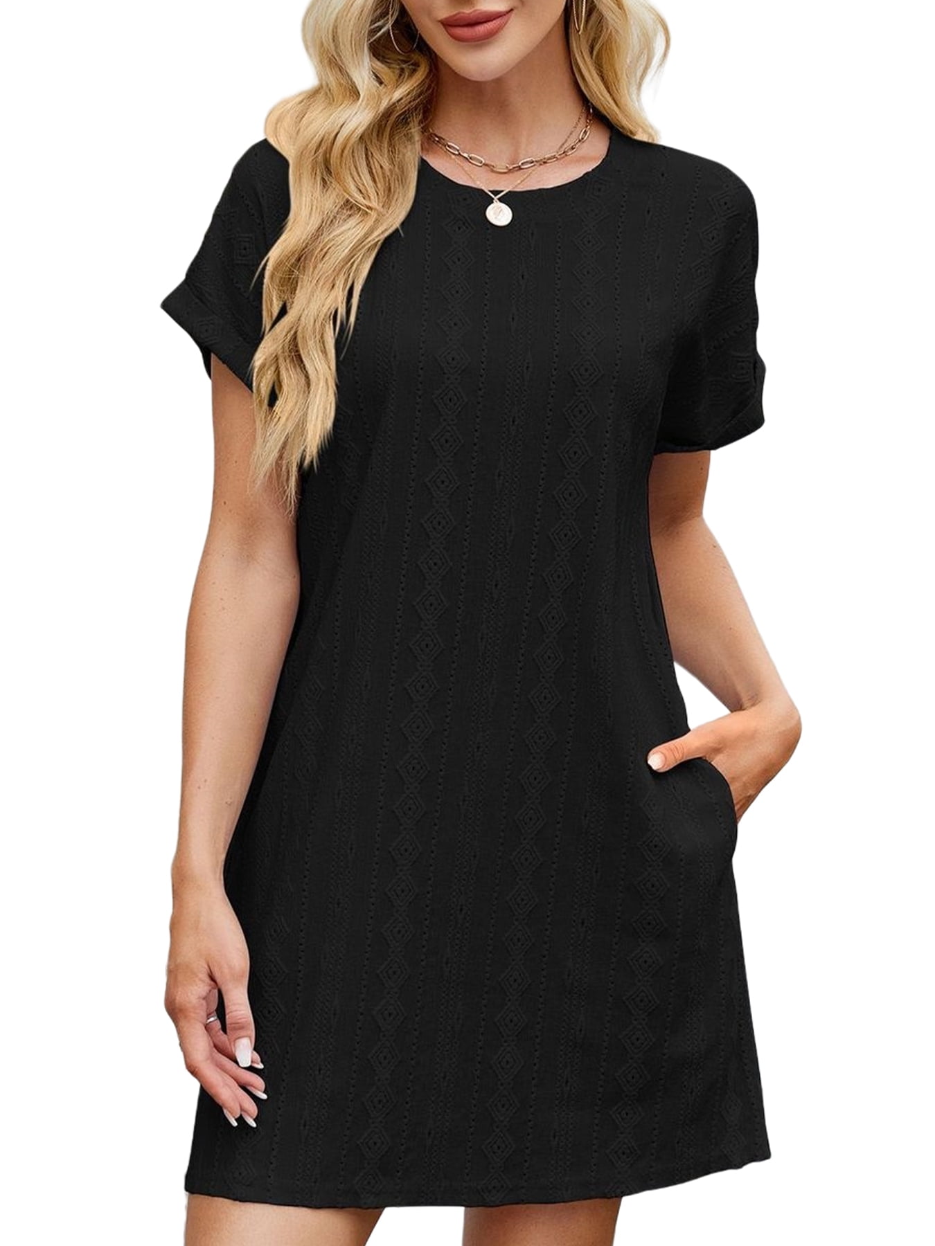 UVN Summer Dresses for Women Short Sleeve Dress Casual Crewneck Short ...
