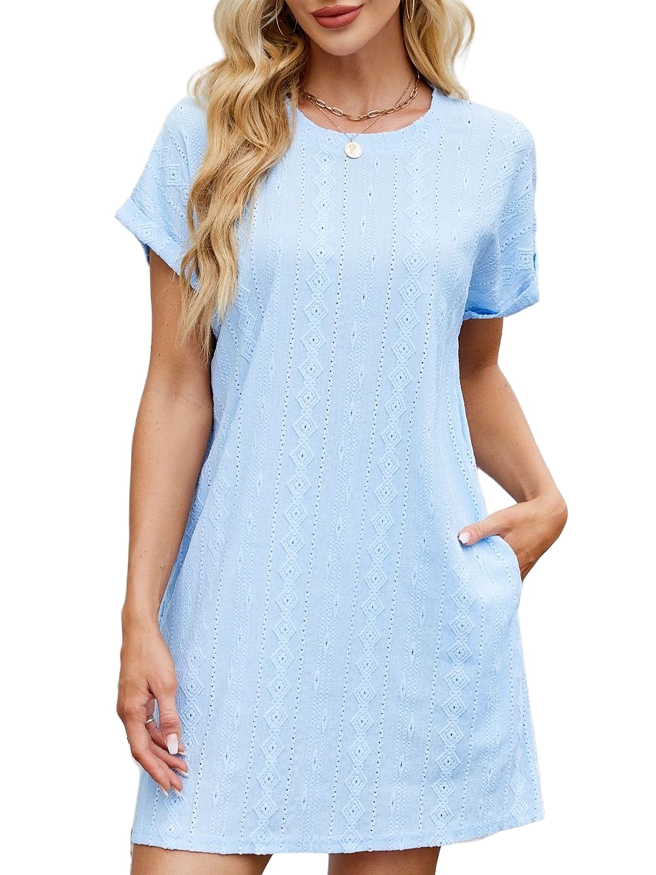 UVN Summer Dresses for Women Short Sleeve Dress Casual Crewneck Short ...