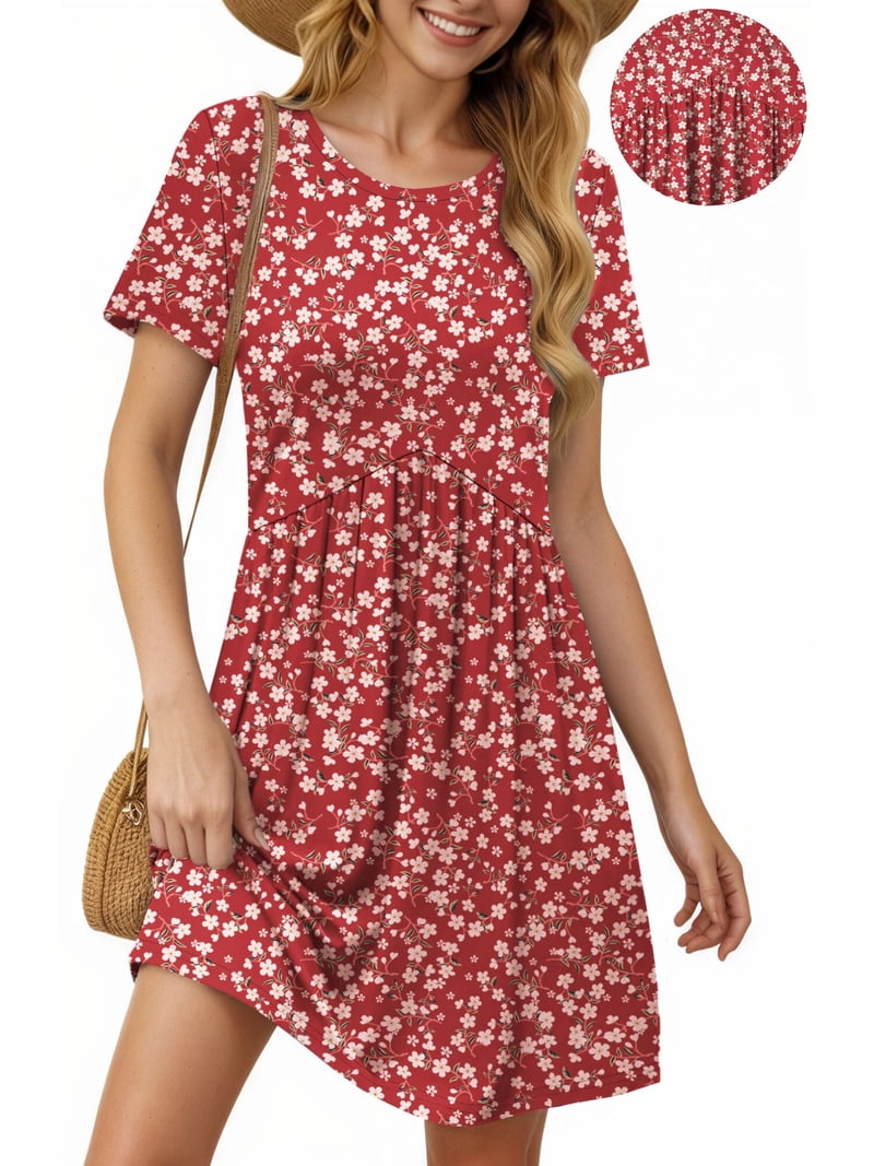 Drees Model UVN, Summer Dresses for Women, Short Sleeve Pleated Midi Dress ...