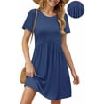 thumbnail image 1 of UVN Summer Dresses for Women Short Sleeve Pleated Midi Dress Casual Tunic Dresses with Pockets, 1 of 10