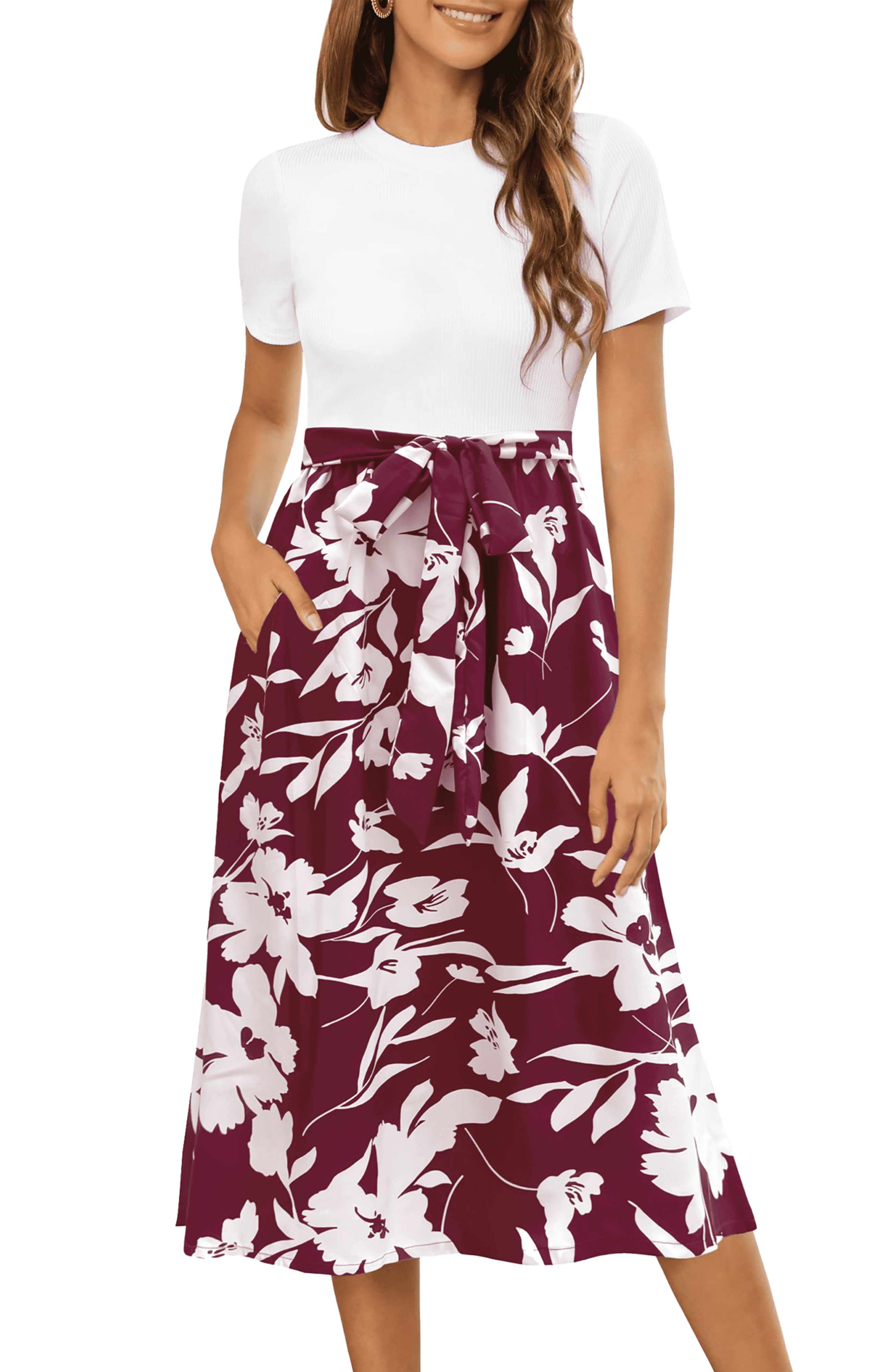 UVN Summer Dresses for Women Short Sleeve Midi Dress with Pockets ...