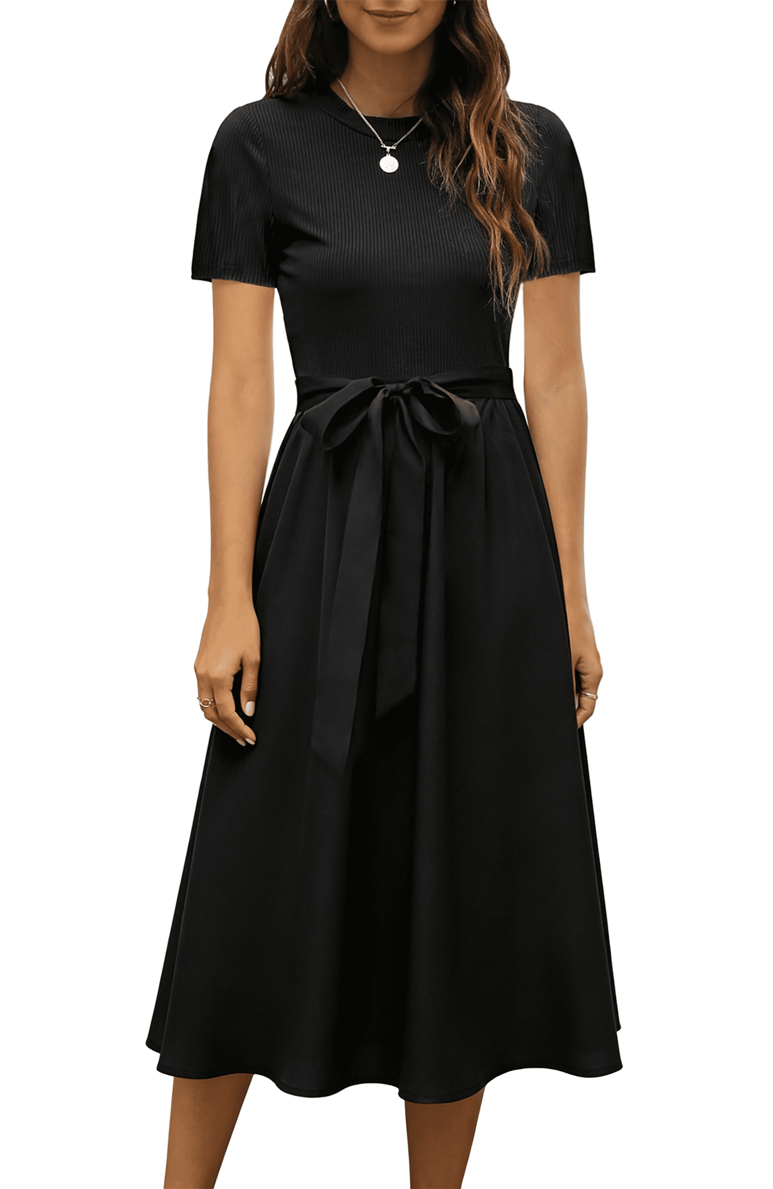 UVN, Summer Dresses for Women Short Sleeve Ribbed Midi Dress, Black ...