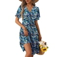 thumbnail image 1 of UVN Summer Dresses for Women Short Sleeve V Neck A-Line Midi Dress Boho Beach Floral Print Sundress, 1 of 8