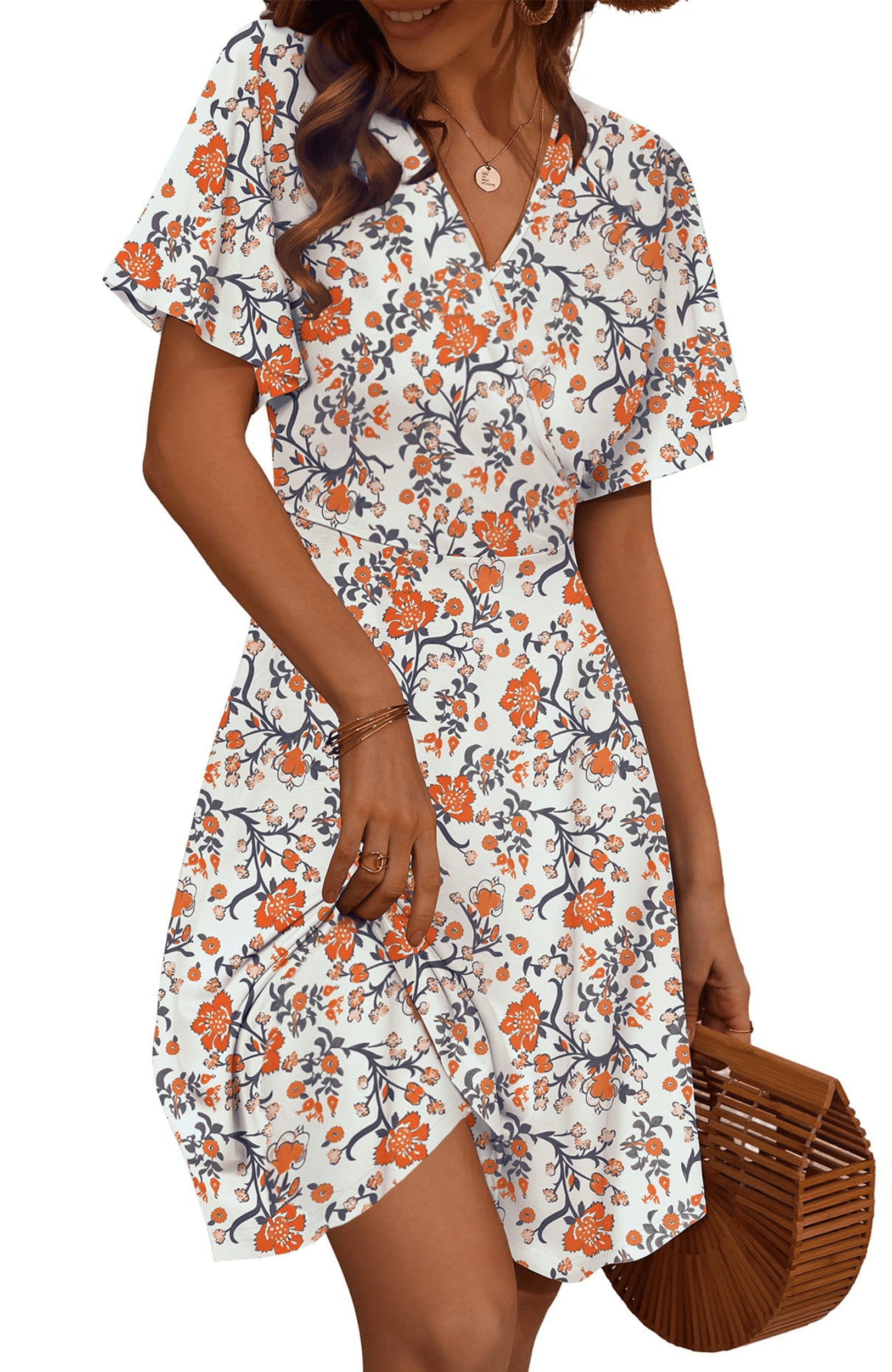 UVN Summer Dresses for Women Short Sleeve V Neck A Line Midi Floral  Sundress - Walmart.com