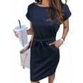 thumbnail image 1 of UVN Summer Dresses for Women Striped T Shirt Dress Casual Midi Dress Short Sleeve Sundress with Pockets, 1 of 7