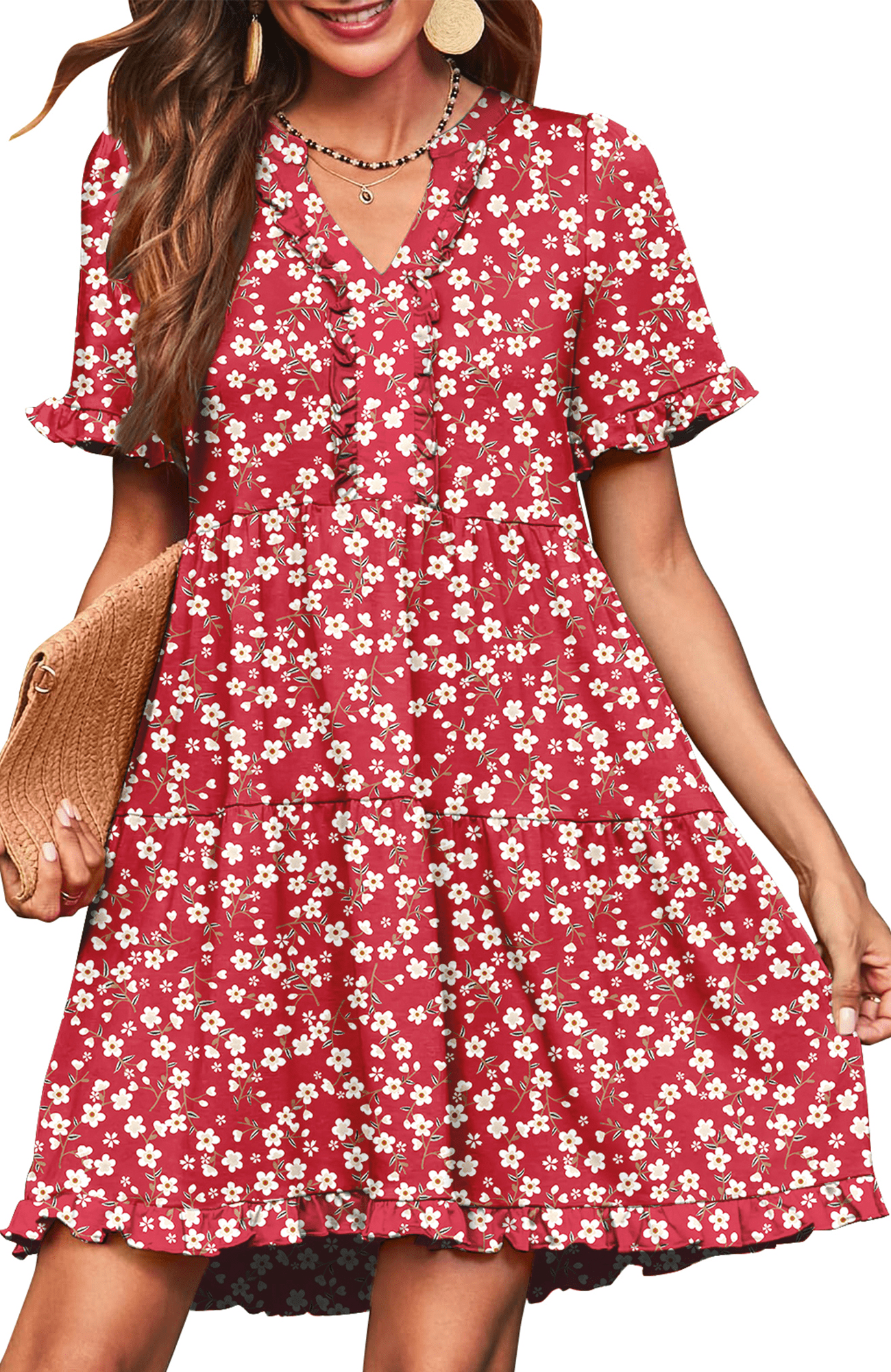 UVN Summer Dresses for Women V Neck Short Sleeve Casual A Line Dress ...
