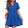thumbnail image 1 of UVN Summer Dresses for Women V Neck Short Sleeve Casual A Line Dress Flowy Swing Ruffle Sundress with Pockets, 1 of 8