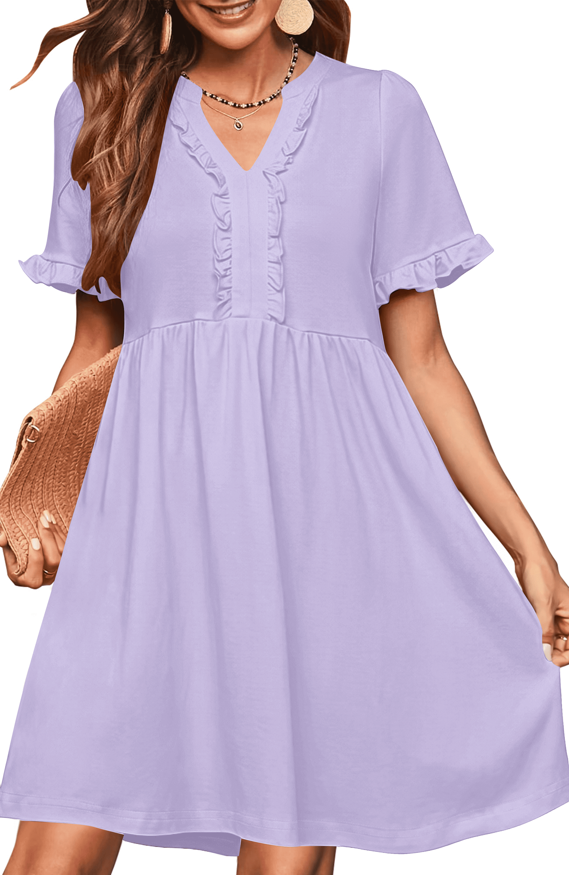 UVN Summer Dresses for Women V Neck Short Sleeve Casual A Line Dress ...
