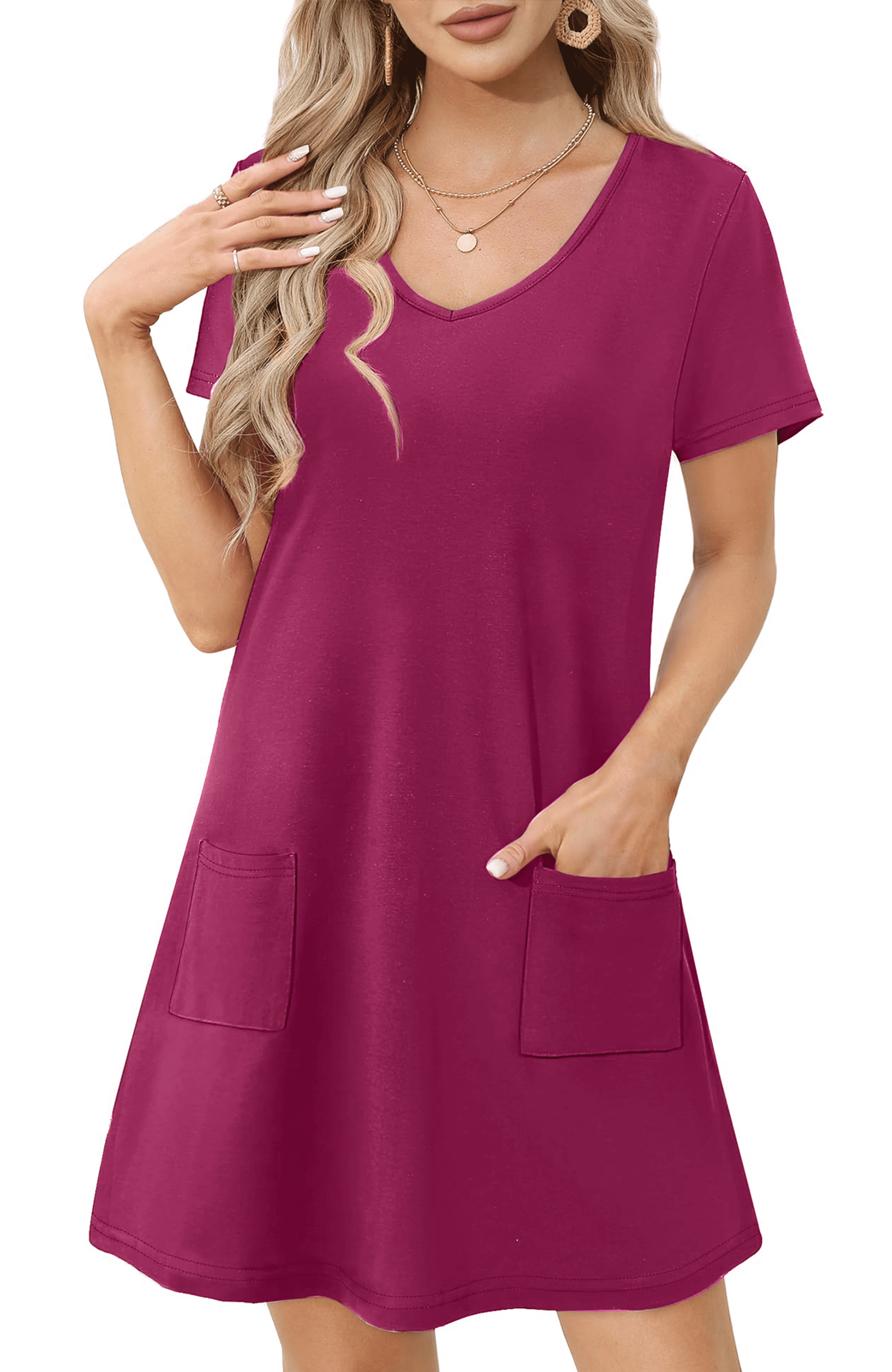 UVN Summer Dresses for Women V Neck Short Sleeve T Shirt Dress Casual ...