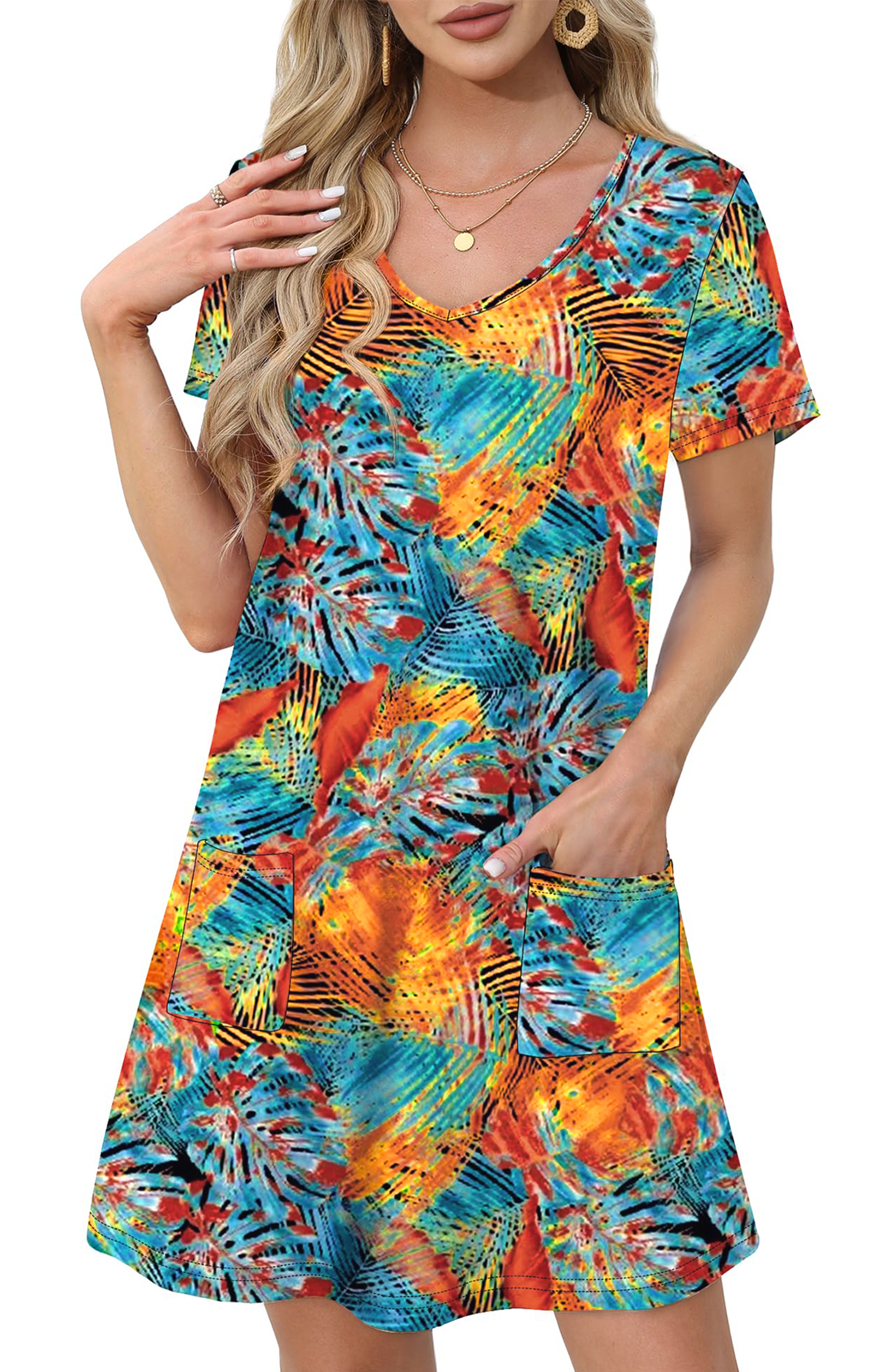 UVN Summer Dresses for Women V Neck Short Sleeve T Shirt Dress Casual ...