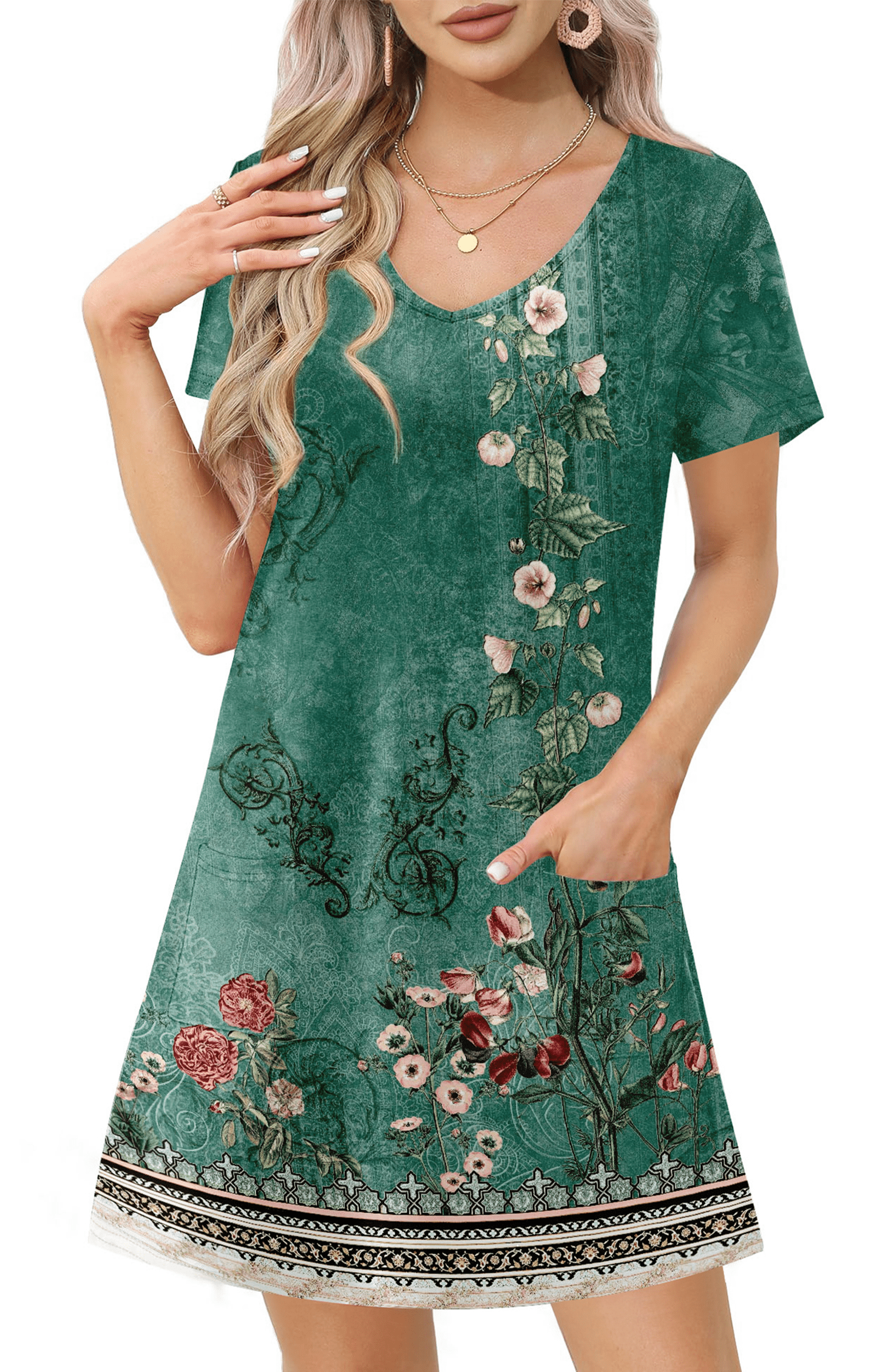UVN Summer Dresses for Women V Neck Short Sleeve T Shirt Dress Casual ...