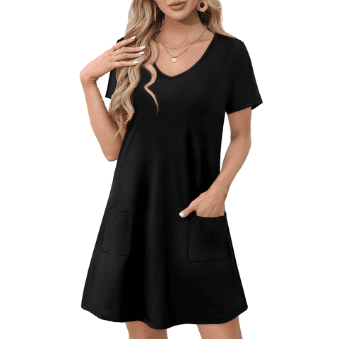 UVN Summer Dresses for Women V Neck Short Sleeve T Shirt Dress Casual Beach Sundress with Pockets