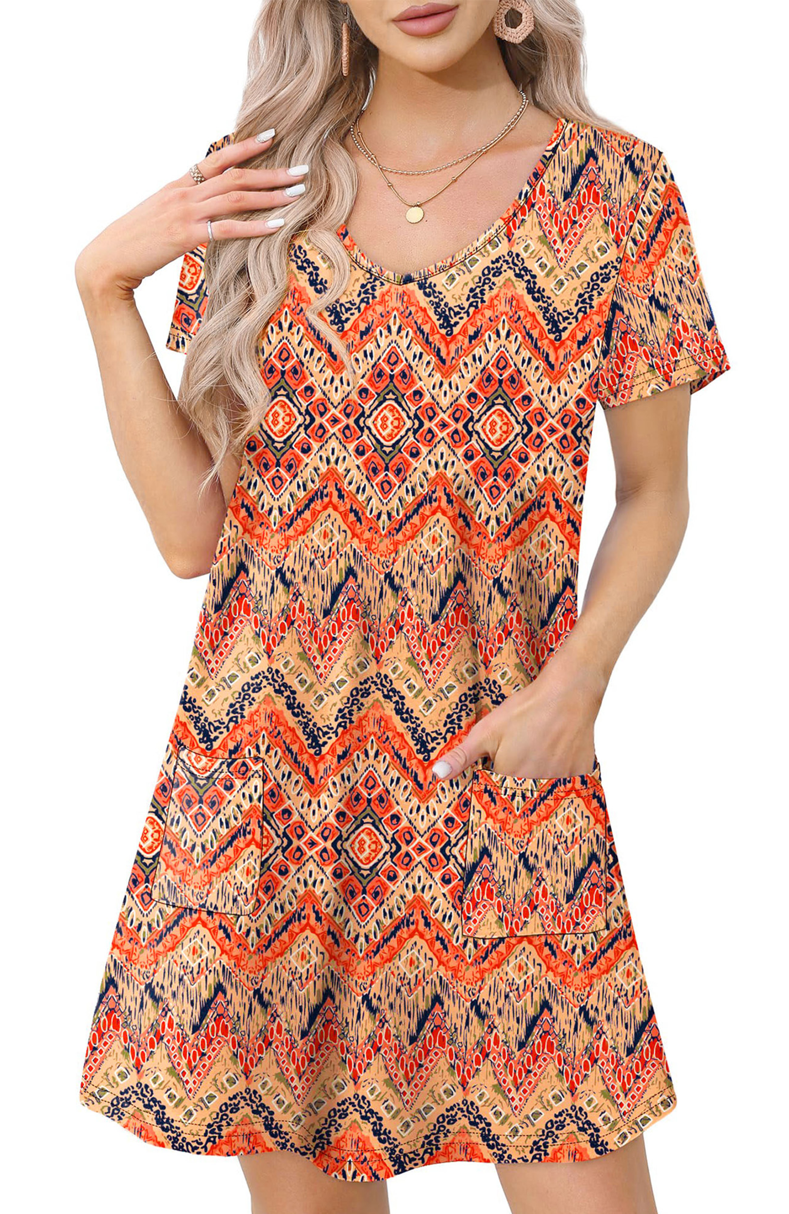 UVN Summer Dresses for Women V Neck Short Sleeve T Shirt Dress Casual ...