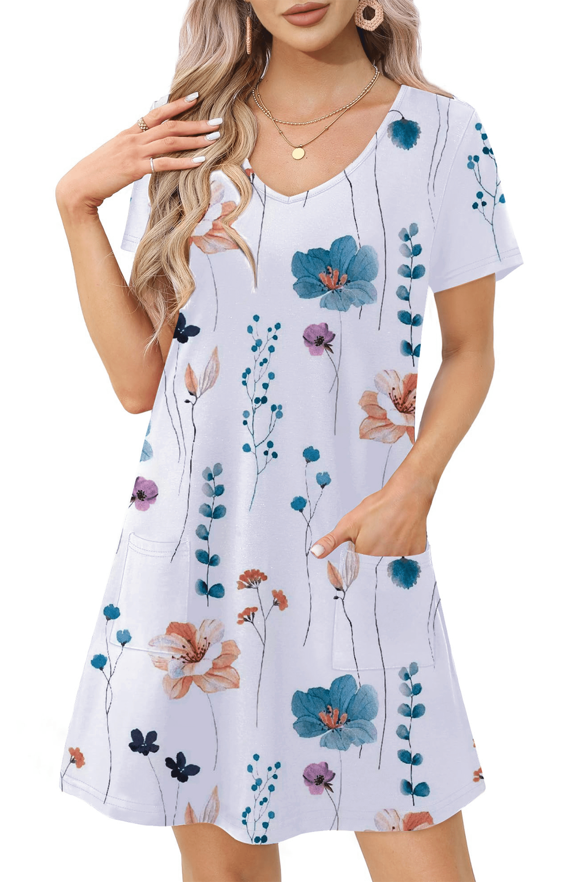 UVN Summer Dresses for Women V Neck Short Sleeve T Shirt Dress Casual ...