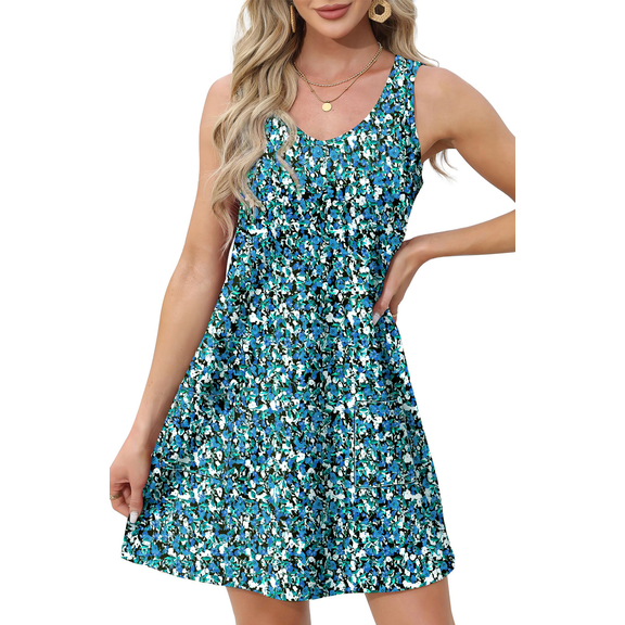 UVN Summer Dresses for Women V Neck Sleeveless T Shirt Dress Casual Beach Sundress with Pockets