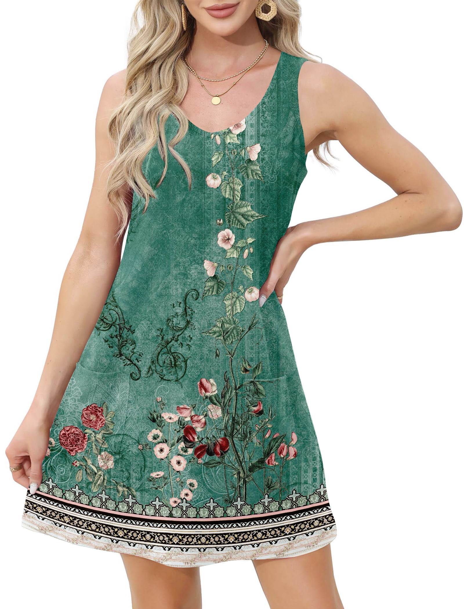 flowy boho dress Floral Ruffle – MotherhoodStyled Size:46 XL swimwear Elegant A-line V-neck Cap