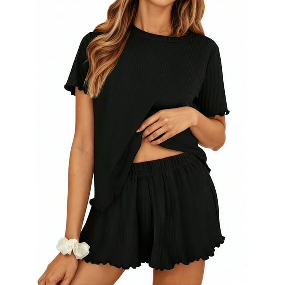 UVN Summer Pajama Sets For Women Short Sleeve Sleepwear Set Ladies Casual 2 Piece Outfits Lounge Sets