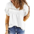 thumbnail image 1 of UVN Summer Shirts for Women Short Sleeve Blouses Ladies Crewneck Lace Crochet Tops Dressy Chiffon Blouses, 1 of 7