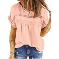 thumbnail image 1 of UVN Summer Shirts for Women Short Sleeve Blouses Ladies Crewneck Lace Crochet Tops Dressy Chiffon Blouses, 1 of 7
