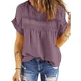 thumbnail image 1 of UVN Summer Shirts for Women Short Sleeve Blouses Ladies Crewneck Lace Crochet Tops Dressy Chiffon Blouses, 1 of 7