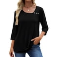 thumbnail image 1 of UVN Summer Square Neck Blouses for Women 3/4 Sleeve Shirt Ladies Dressy Casual Button Tunic Tops, 1 of 9