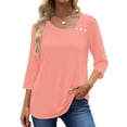 thumbnail image 1 of UVN Summer Square Neck Blouses for Women 3/4 Sleeve Shirt Ladies Dressy Casual Button Tunic Tops, 1 of 8