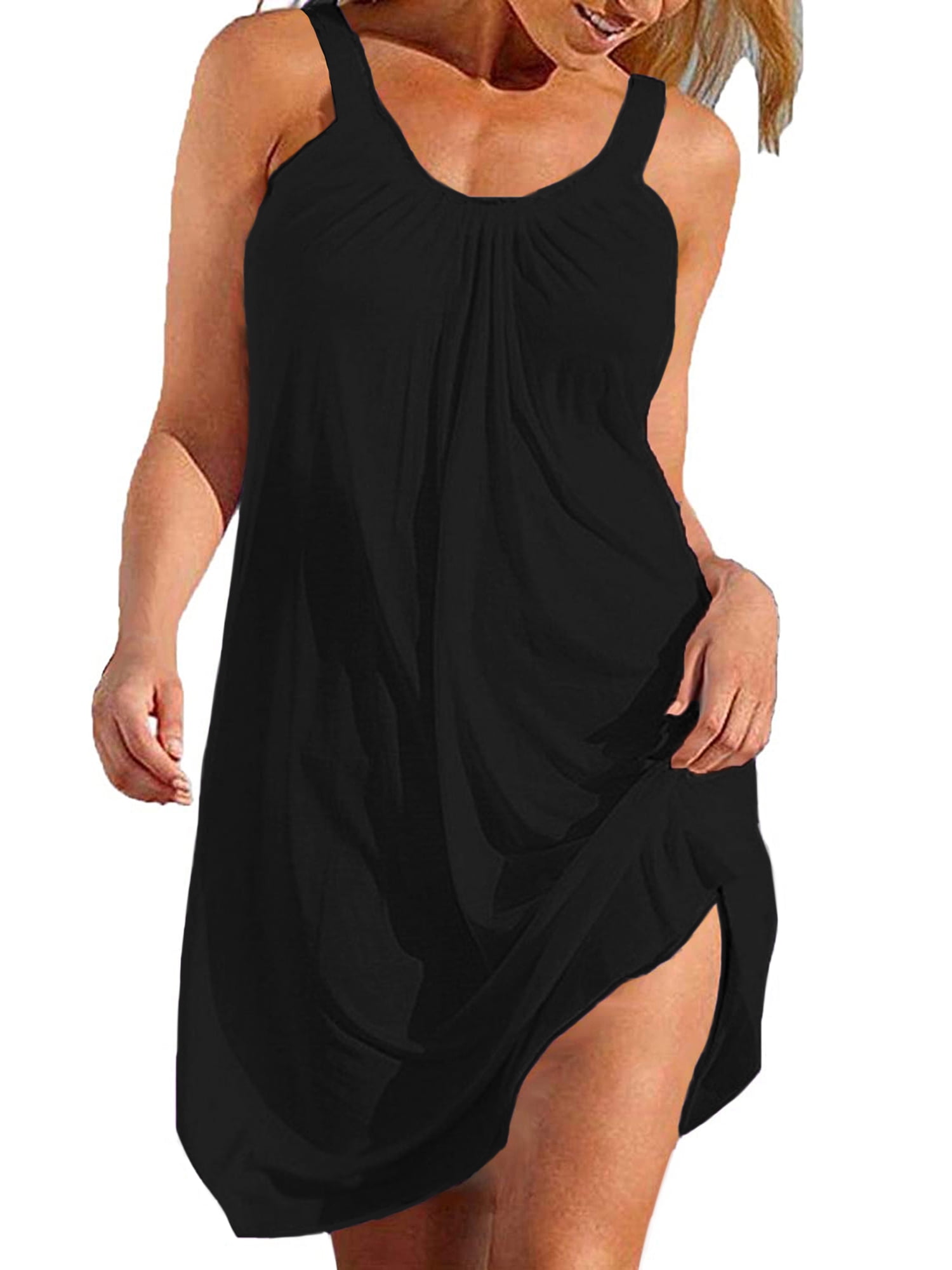 UVN Summer Swimsuit Cover Up for Women Swimwear Black Halter Dress ...