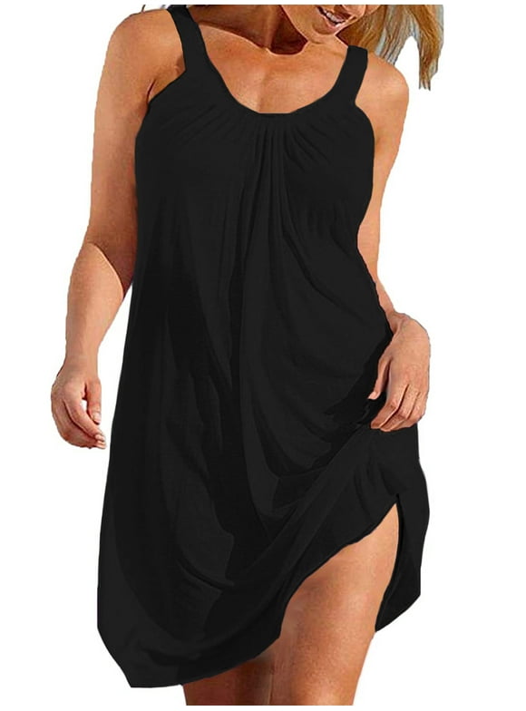 UVN Summer Swimsuit Cover Up for Women Swimwear Black Halter Dress Loose Casual Cover Ups Bathing Suit