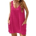 thumbnail image 1 of UVN Summer Swimsuit Coverups for Women Bathing Suit Ladies Pom Pom Beach V Neck Tank Dress with Pockets, 1 of 8