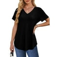 thumbnail image 1 of UVN Summer Blouses for Women Short Sleeves V Neck Shirts Curved Hem Loose Fit Tunic Tops, 1 of 9
