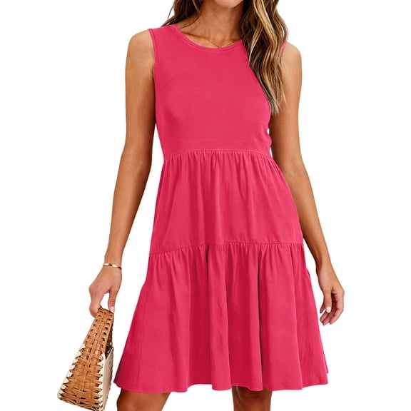 UVN Summer Tank Dresses for Women Crew Neck Flowy Midi Ladies Beach Dresses Casual Sleeveless Sundresses with Pockets