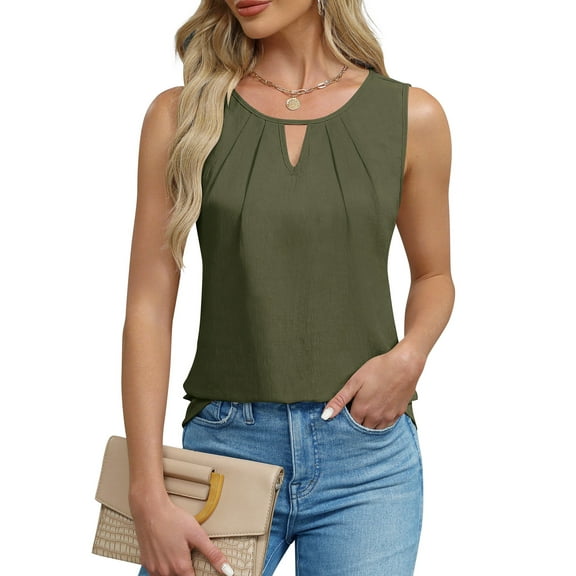 UVN Summer Tank Tops for Women Crewneck Sleeveless Dressy Work Blouses Casual Flowy Shirts