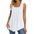 thumbnail image 1 of UVN Summer Tank Tops for Women Square Neck Sleeveless Tops Pleated Curved Hem Flowy Shirts Loose Fit Camis, 1 of 9