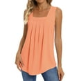 thumbnail image 1 of UVN Summer Tank Tops for Women Square Neck Sleeveless Tops Pleated Curved Hem Flowy Shirts Loose Fit Camis, 1 of 9