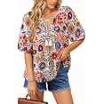 thumbnail image 1 of UVN Summer Tops for Women Short Sleeve V Neck Boho Casual Blouses Ladies Floral Print Tie Front Flowy Shirts, 1 of 9